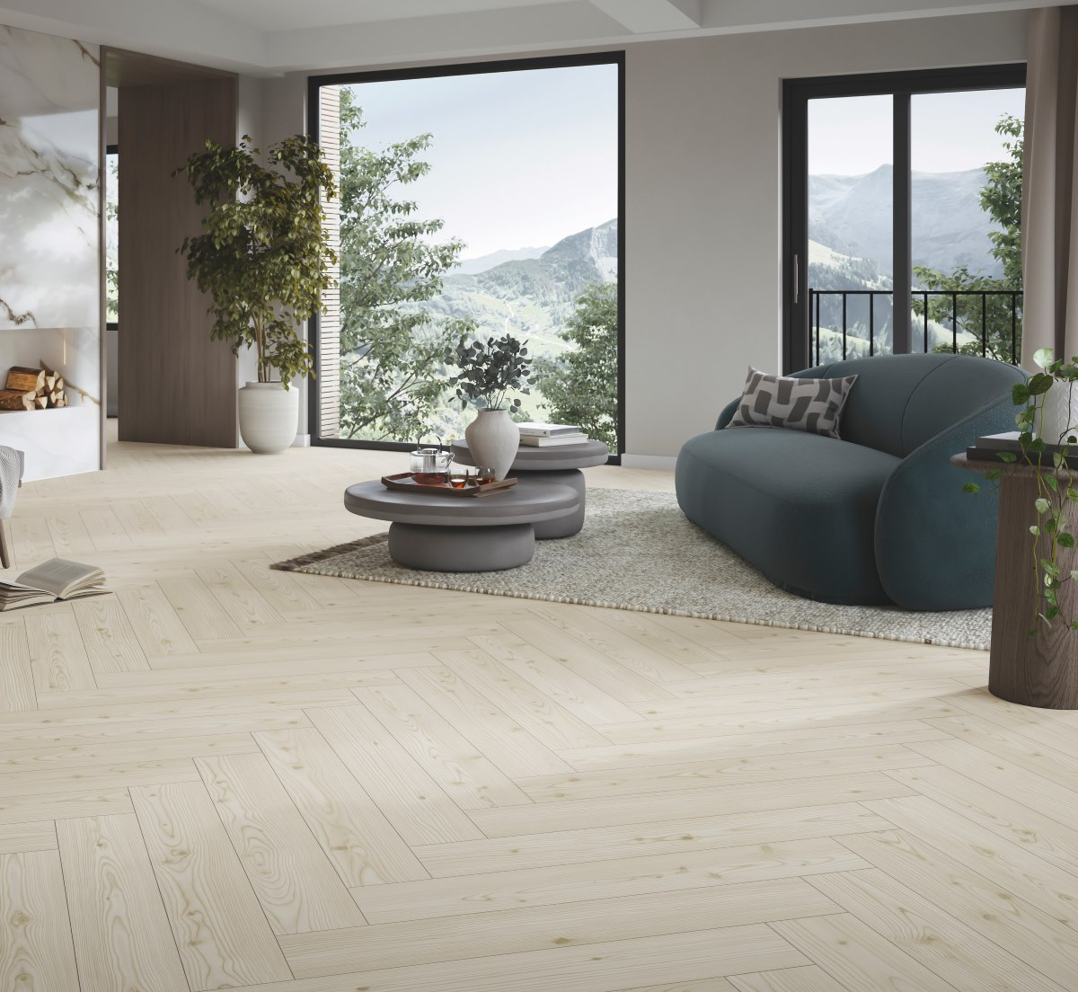 Ламинат Parador Trendtime 3 Лиственница Юкон белая Larch Yukon white 1748751 венгерская елка 858×143×8 фото в интерьере